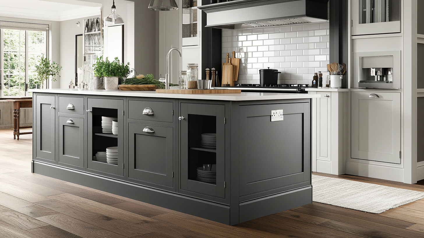 (2025) 50+ Grey and White Kitchen Design Ideas & Tips Grey and White Kitchen with Hall Runner Rug and Dark Wood Floorboard