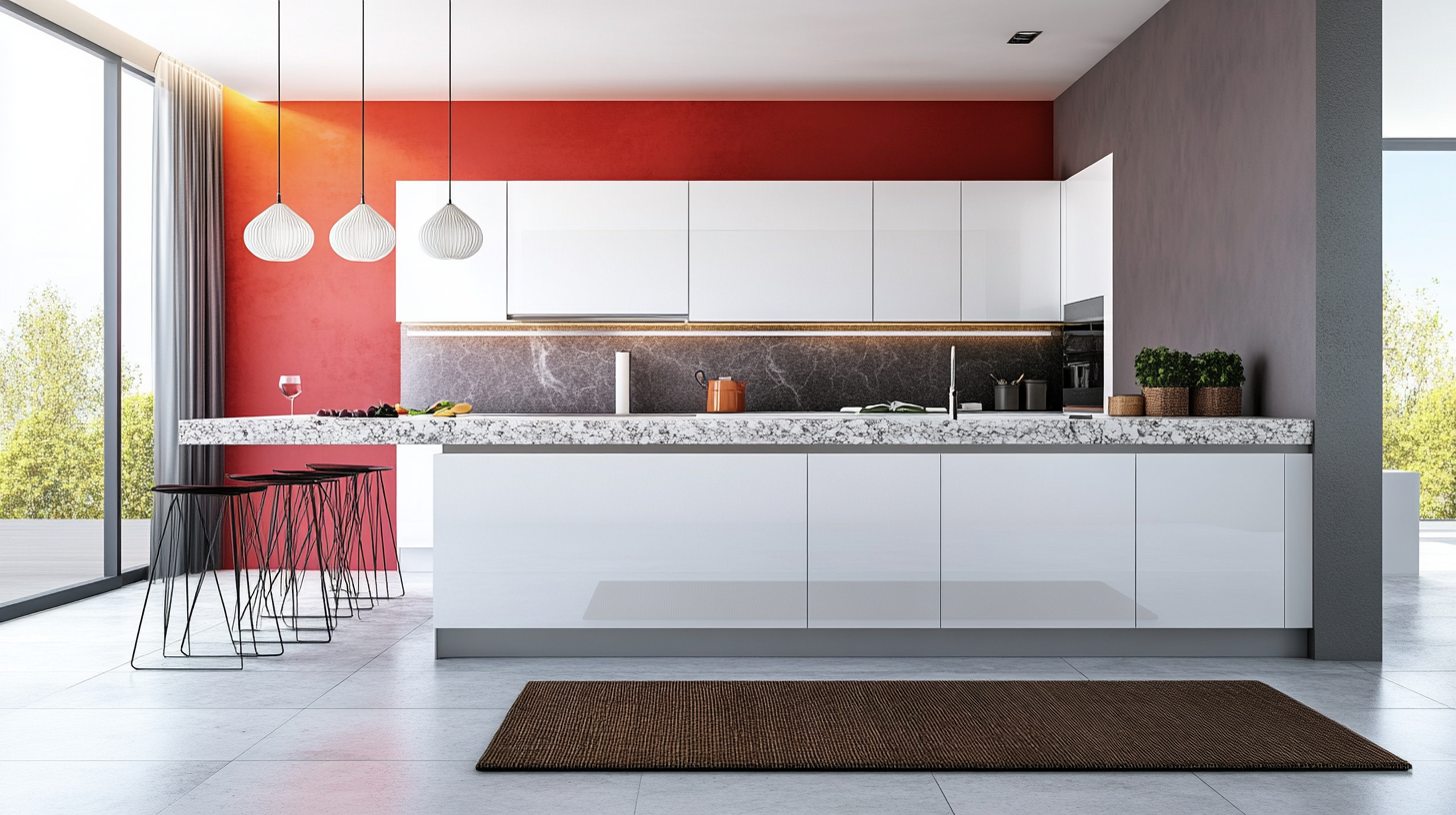 (2025) 50+ Grey and White Kitchen Design Ideas & Tips High-Gloss White and Grey Cabinets with Granite Countertops in Modern Kitchen
