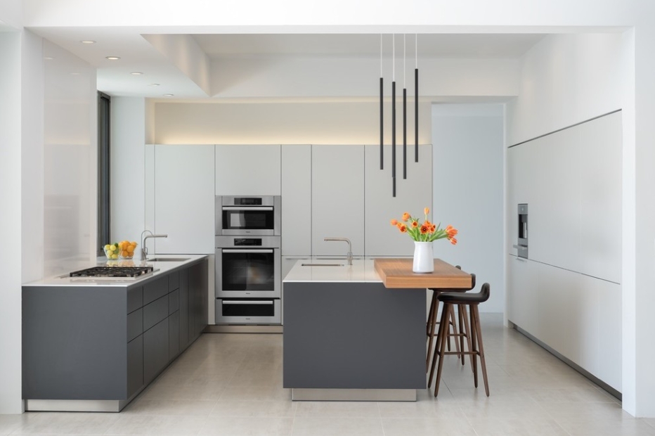 (2025) 50+ Grey and White Kitchen Design Ideas & Tips The Wind Chime Pendant Light and Porcelain Floor Tile In Southwestern Kitchen