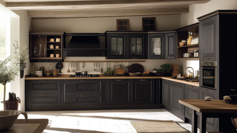 Black Kitchen Cabinets with Brown Countertops Design Ideas