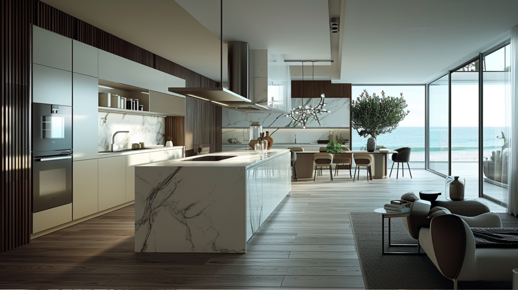 luxury white kitchen cabinets with marble countertops