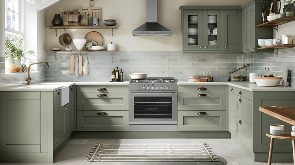 modern light green shaker kitchen cabinets