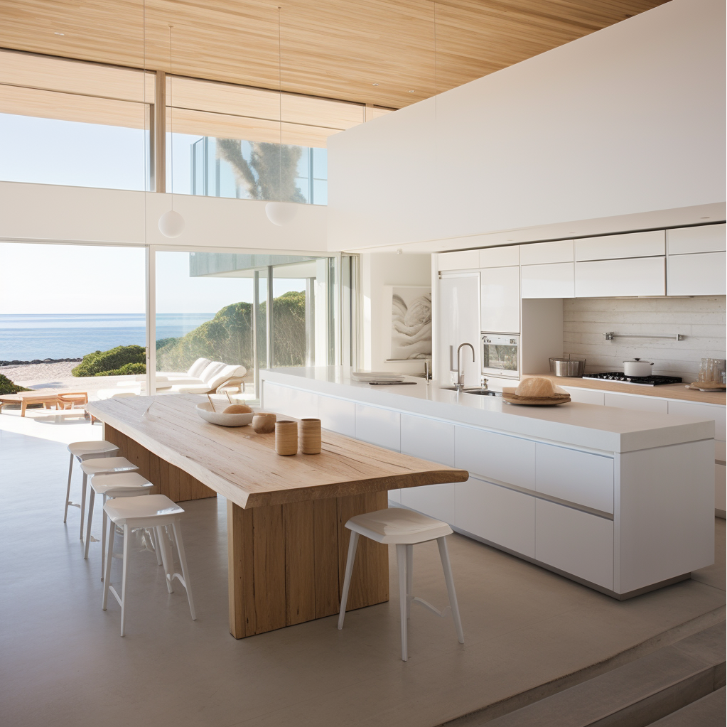 modern luxury white kitchen with two islands