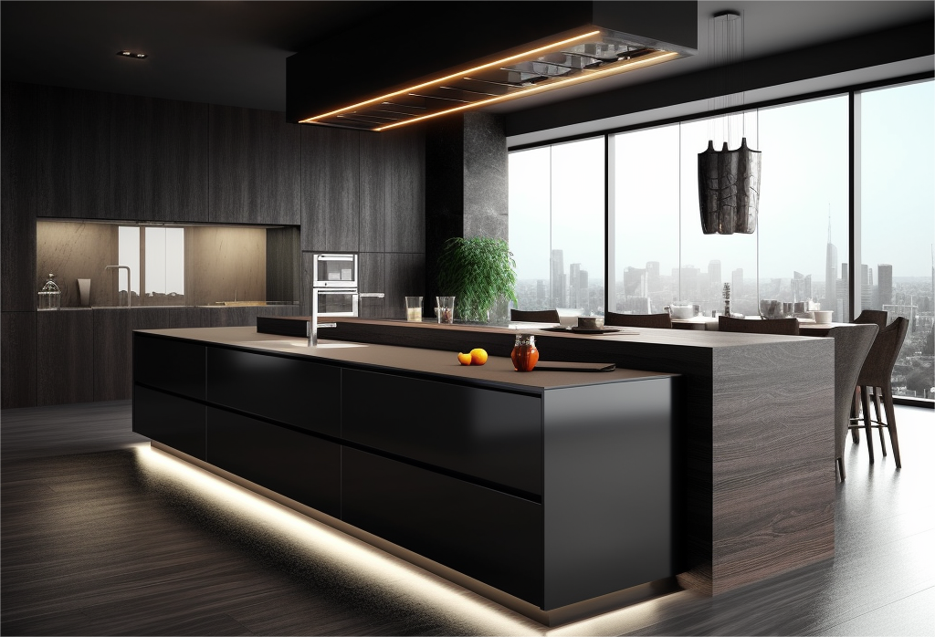Luxury flat panel Kitchen Cabinets with wood element
