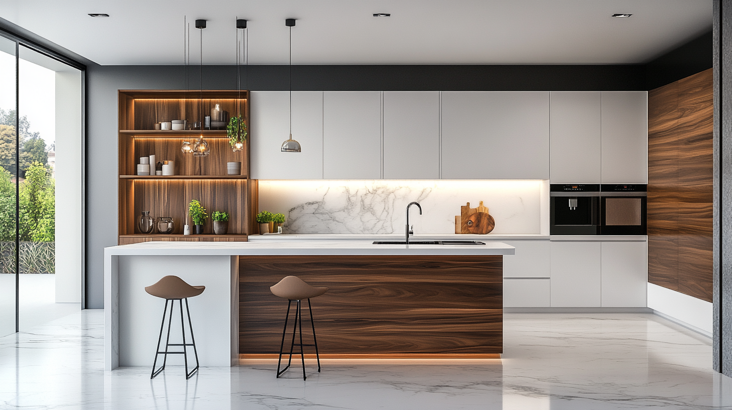 Walnut Kitchen Cabinets with White Countertops and White Cabinets