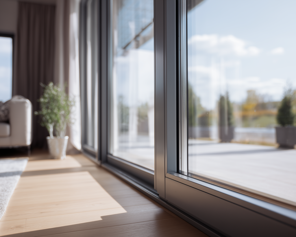 modern aluminum windows with sunlight