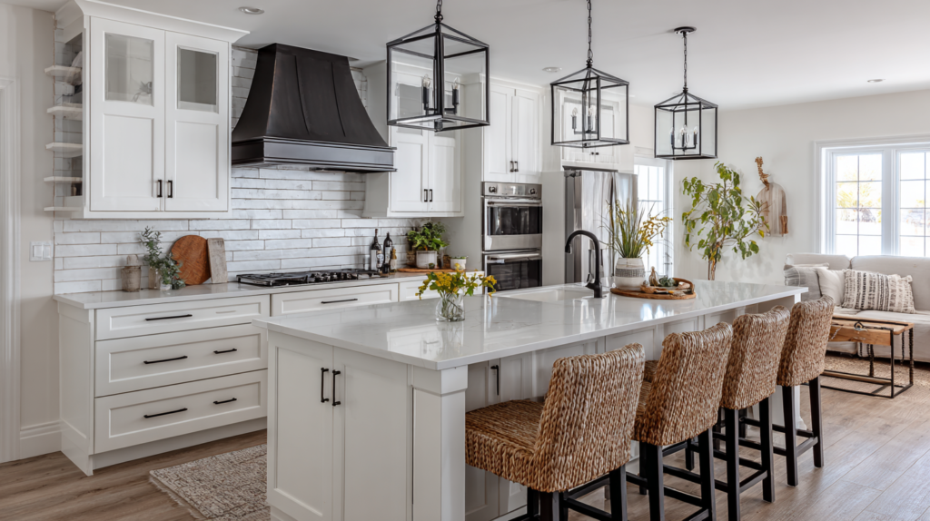 A Timeless Combination: Farmhouse White Kitchen Cabinets and Black Hardware (2026 Design Guide) Coastal Farmhouse White kitchen with Black Hardware