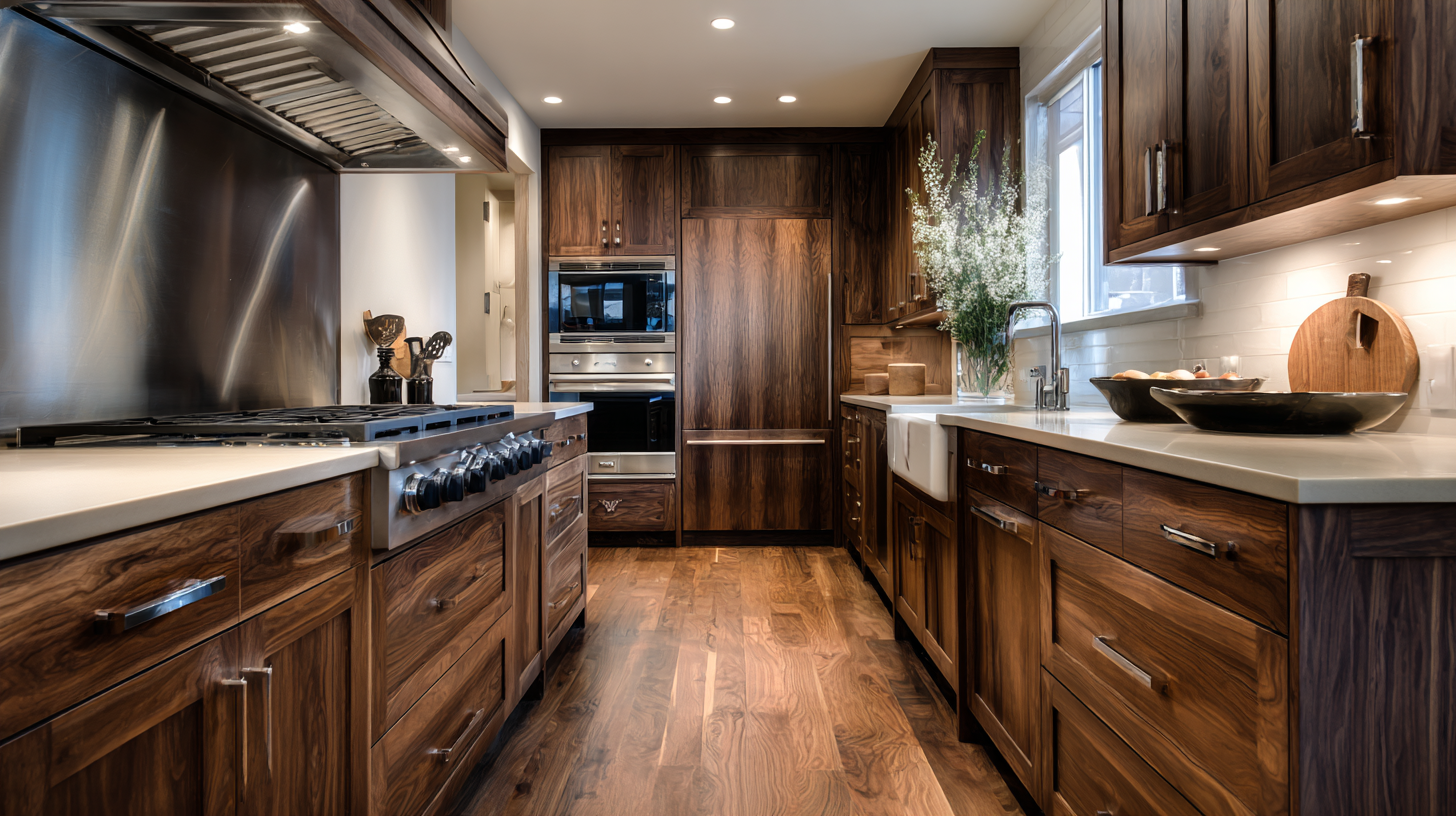 Modern Black Walnut Kitchen Cabinets: A Bold Statement in Luxury Flat Panel Walnut Kitchen Cabinets with Varnish Finish