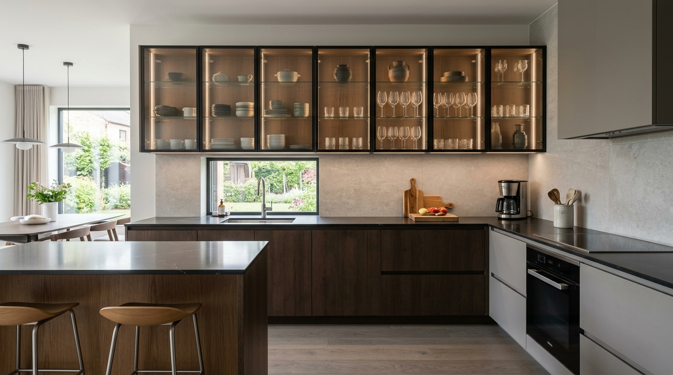 Contemporary Kitchen Cabinets: Custom Design Meets Modern Living Glass-front contemporary kitchen cabinets
