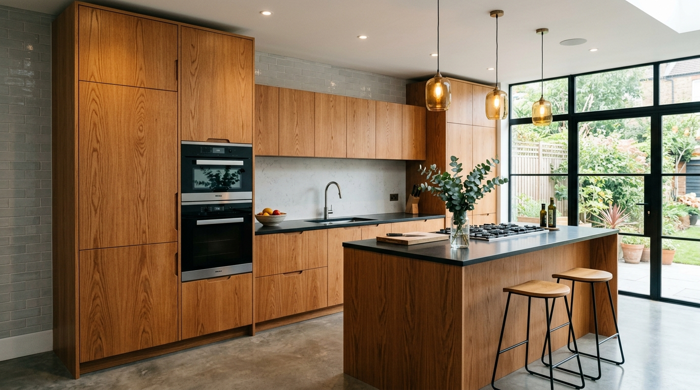 Contemporary Kitchen Cabinets: Custom Design Meets Modern Living Red oak contemporary kitchen cabinets and handleless design