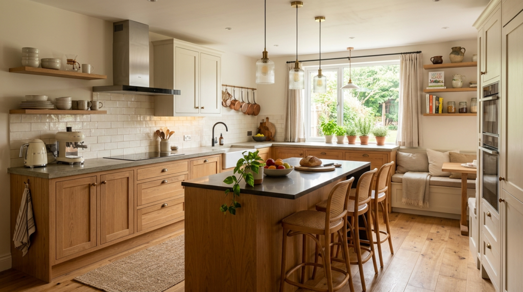 Contemporary Kitchen Cabinets: Custom Design Meets Modern Living A contemporary kitchen cabinet design that makes clever use of wood.
