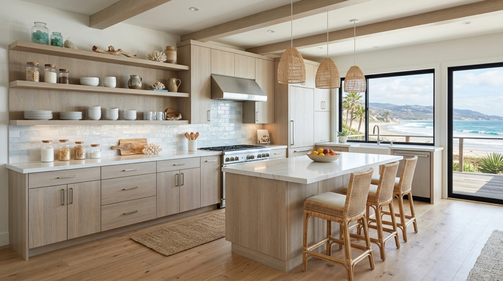 Contemporary Kitchen Cabinets: Custom Design Meets Modern Living Contemporary kitchen cabinets exuding a refreshing ocean breeze.