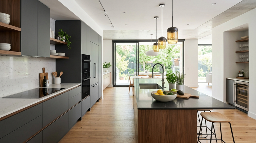 Bespoke Kitchen Cabinets: Tailored Cabinetry Built Around You A bespoke open-concept modern kitchen looks high-end.
