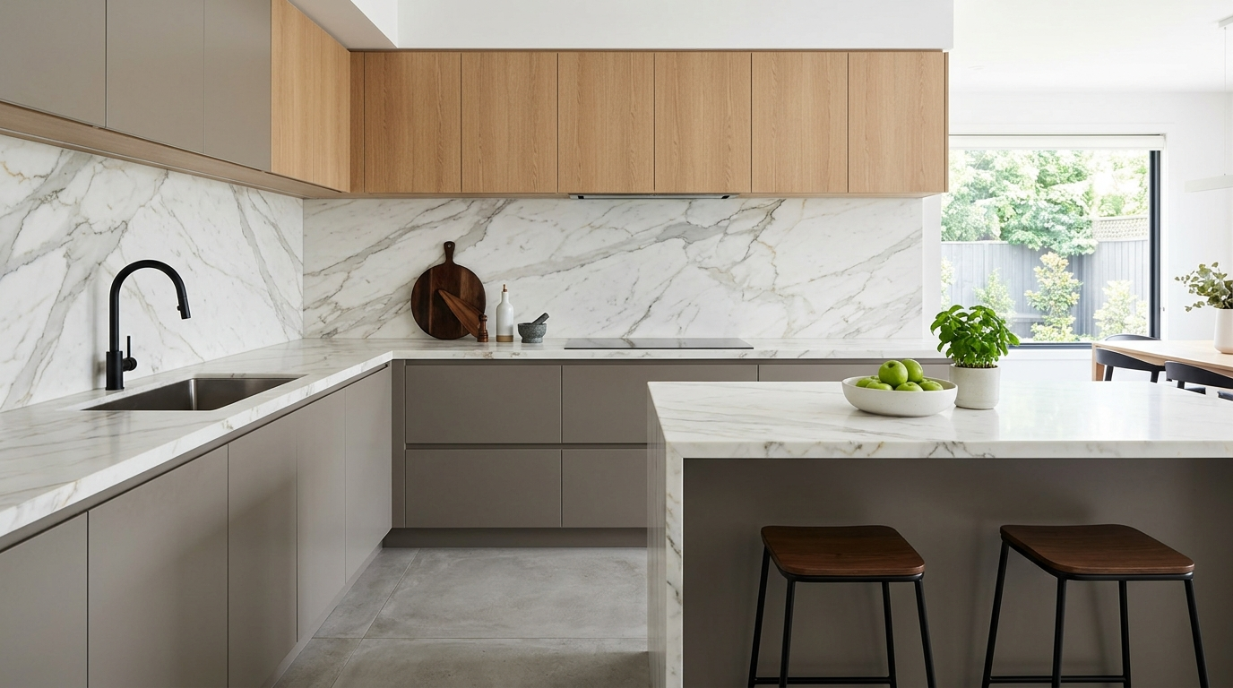 Contemporary Kitchen Cabinets: Custom Design Meets Modern Living Contemporary kitchen cabinets go with white marble countertop