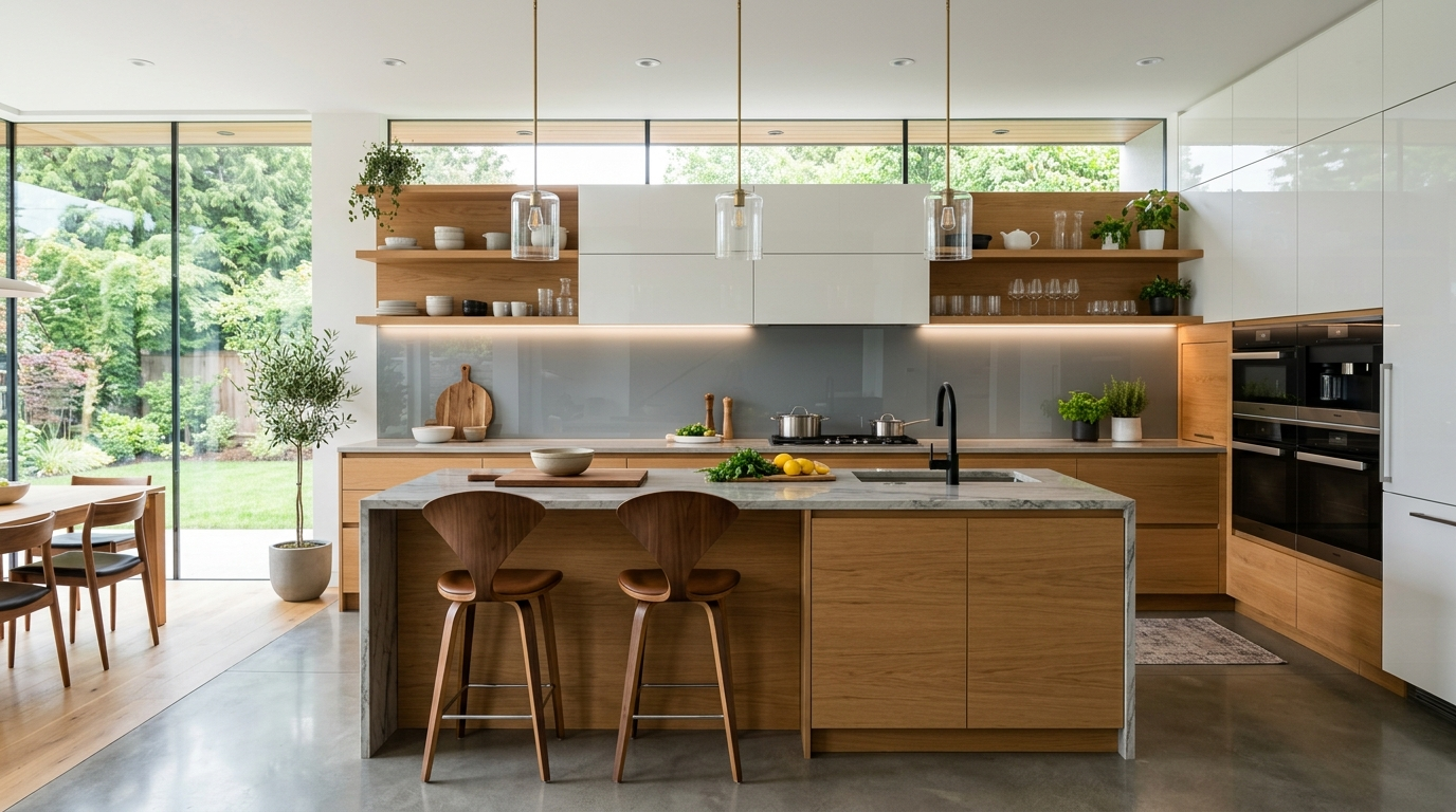 Bespoke Kitchen Cabinets: Tailored Cabinetry Built Around You Bespoke kitchen cabinet design blending materials such as wood, glass, and lacquer.