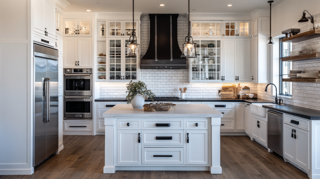 A Timeless Combination: Farmhouse White Kitchen Cabinets and Black Hardware (2026 Design Guide) Industrial Farmhouse White kitchen with Black Hardware