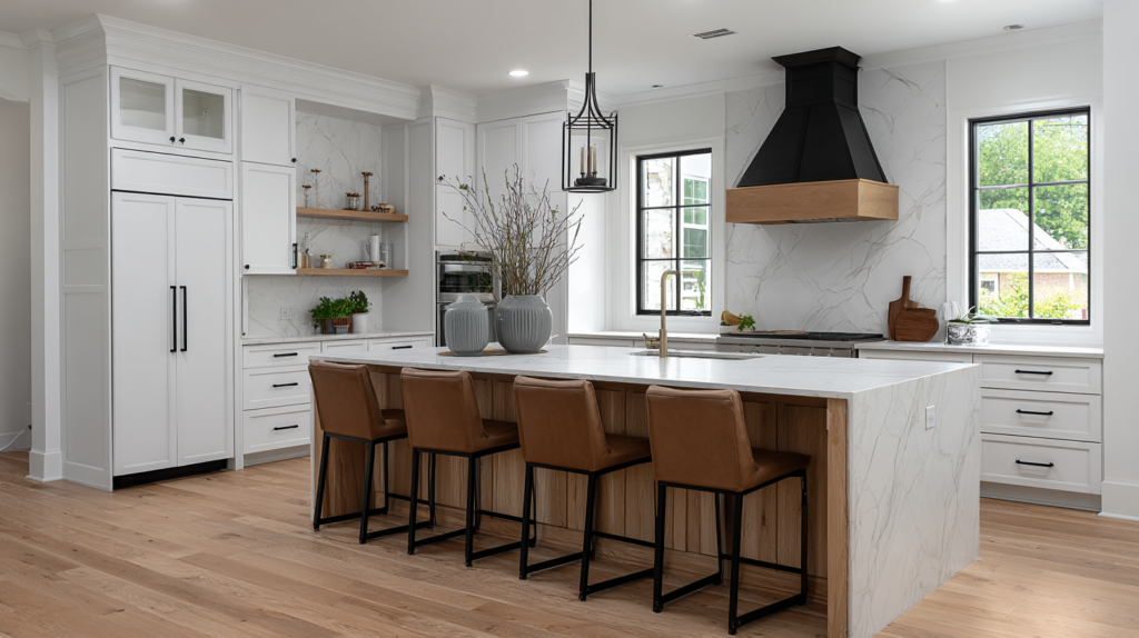 A Timeless Combination: Farmhouse White Kitchen Cabinets and Black Hardware (2026 Design Guide) Modern Farmhouse White Kitchen Cabinets and Black Hardware with Slim Shaker frame profile