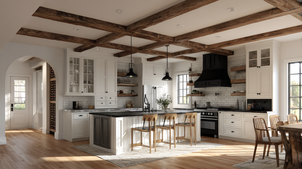 A Timeless Combination: Farmhouse White Kitchen Cabinets and Black Hardware (2026 Design Guide) Rustic Traditional Farmhouse White kitchen with Black Hardware