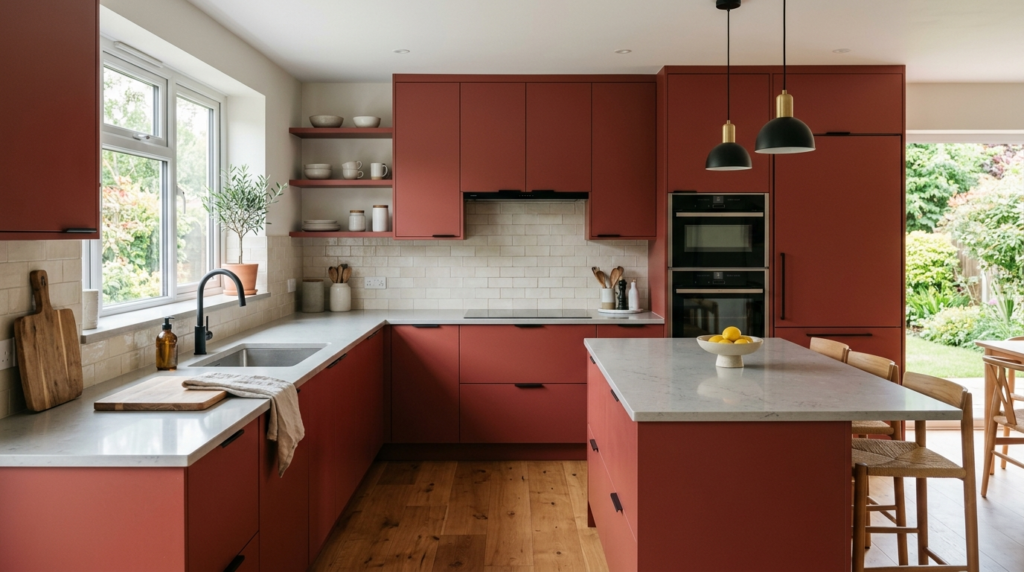 Contemporary Kitchen Cabinets: Custom Design Meets Modern Living Calm Red Contemporary Kitchen Cabinet Design