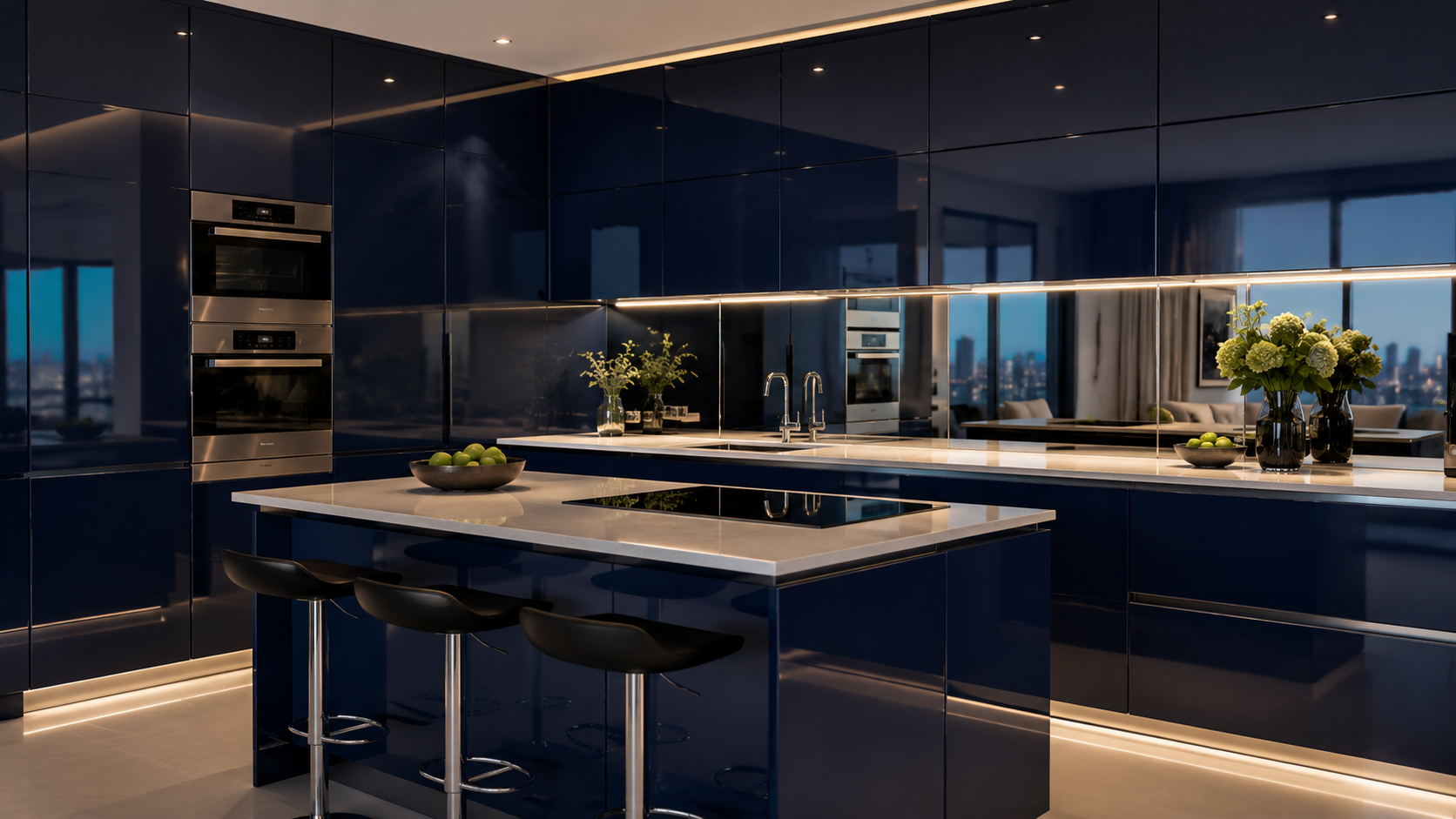 Flat Panel Kitchen Cabinets for a Modern, Minimalist Look A high-gloss flat panel kitchen in sleek navy blue