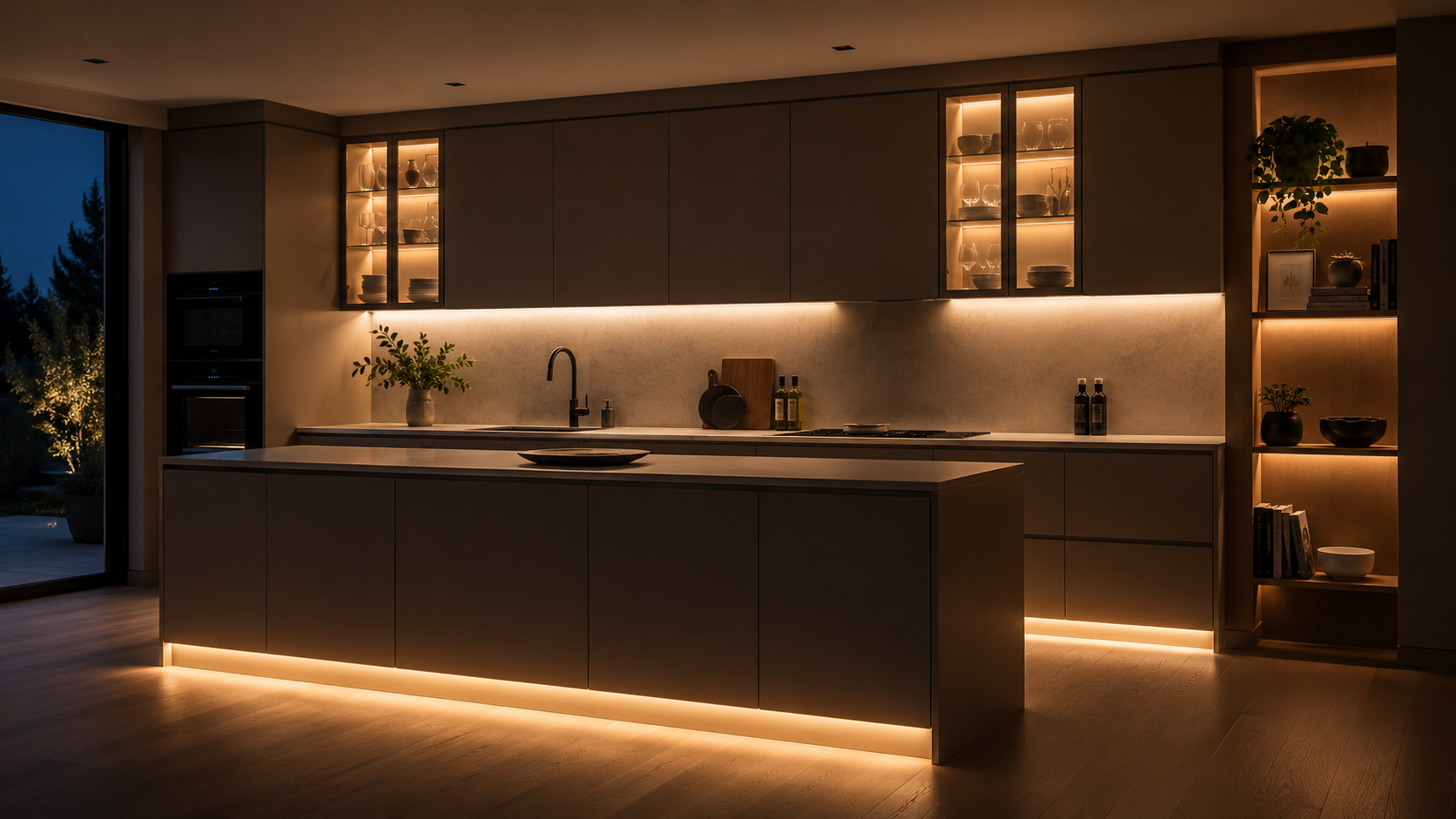 Flat Panel Kitchen Cabinets for a Modern, Minimalist Look Flat panel kitchen cabinets have integrated lighting: warm LED strips under the upper cabinets washing the backsplash and so on.
