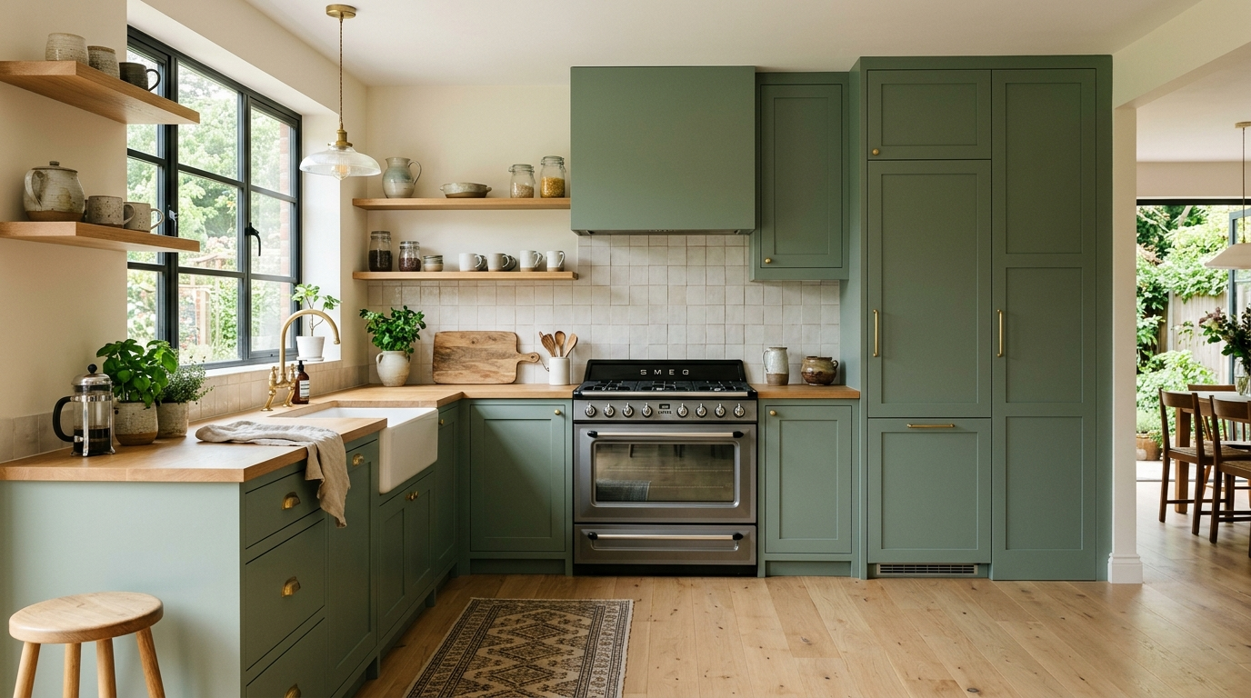 European Kitchen Cabinets: The Trendiest Choice for Modern Homes Sage-green European-style kitchen cabinets with a touch of traditional flair.