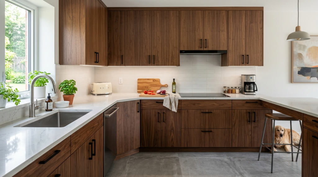 Walnut Kitchen Cabinets Pros and Cons Contemporary walnut kitchen cabinets with rich texture and depth