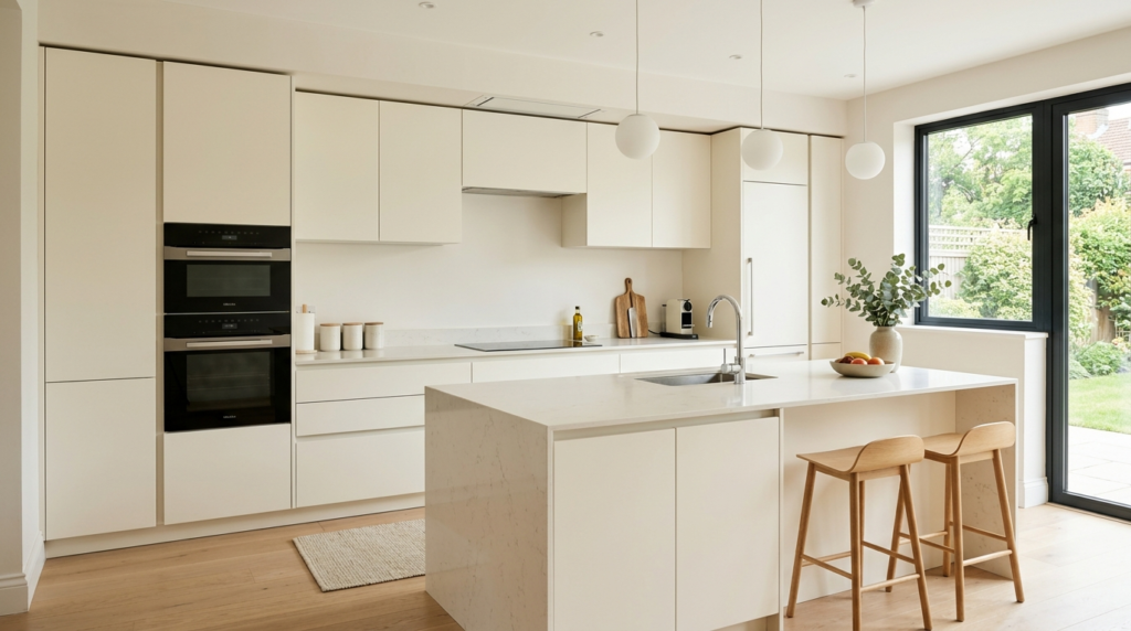 Flat Panel Kitchen Cabinets for a Modern, Minimalist Look A comfortable flat-panel ckitchen abinet design.