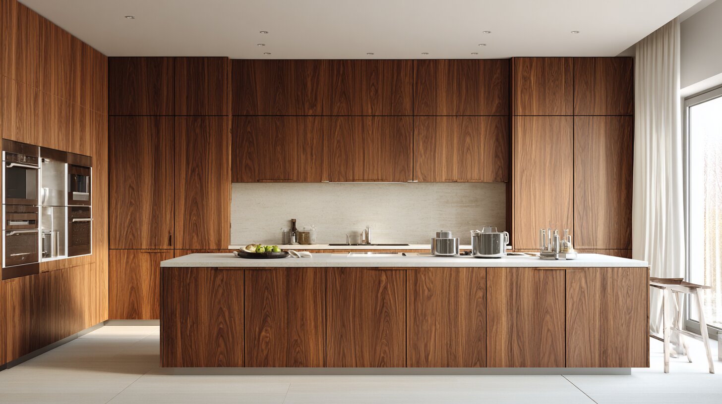 Chic Walnut Frameless Kitchen Cabinets: Modern Minimalism Modern Minimalism Chic Walnut Frameless Kitchen Cabinets