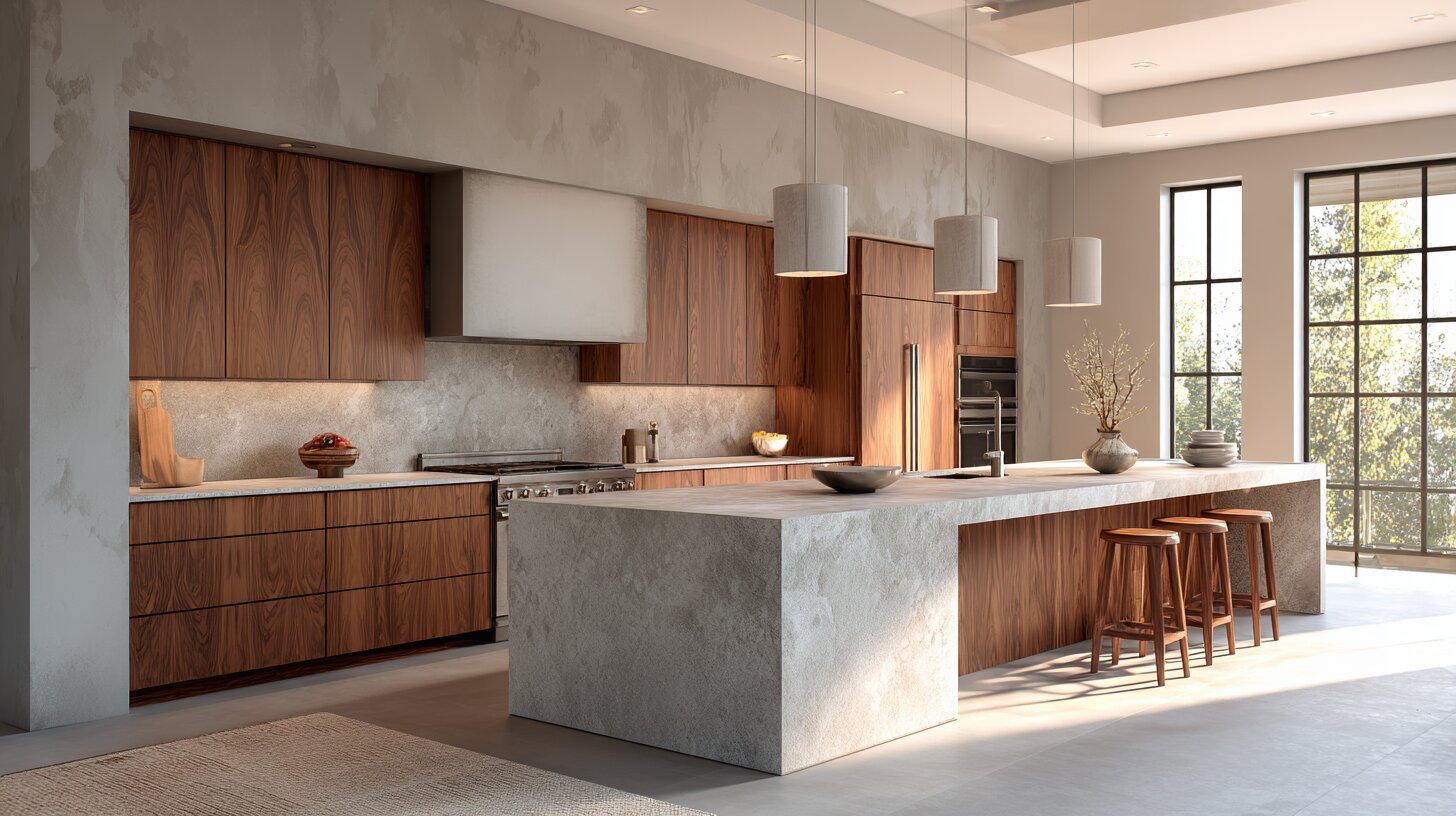 Modern Walnut Kitchen Cabinets — Contemporary Settings Modern contemporary Walnut Kitchen Cabinets with stone countertops
