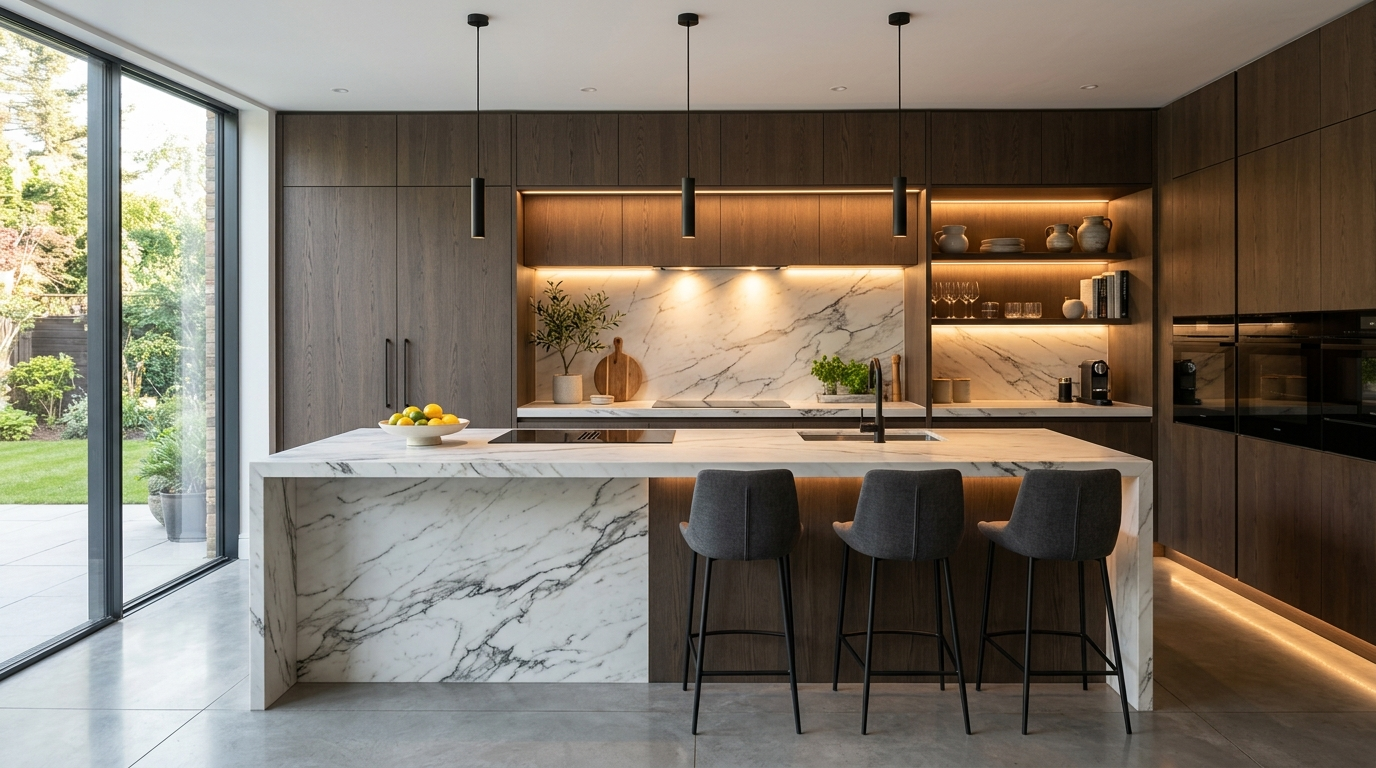 Designer Kitchen Cabinets, Made to Your Kitchen Modern designer kitchen cabinets with integrated lighting, seamless cabinetry, and premium stone surfaces.