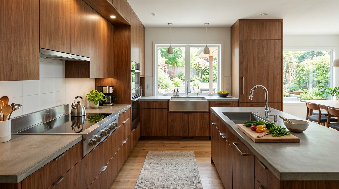 PKC-0110 L-Shaped Walnut Kitchen Cabinets