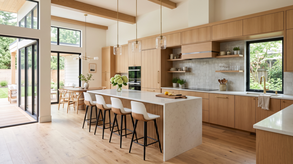White Oak Kitchen Cabinets: Complete Design and Styling Guide Bright open kitchen with white oak cabinets, wood accents, and contemporary styling