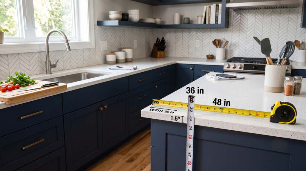 Standard Kitchen Counter Height Guide for Cabinets, Islands and Bars Standard kitchen countertop height with 36-inch measurement
