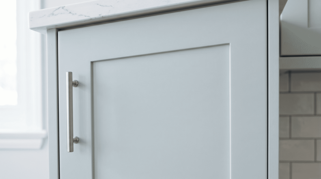 MDF Kitchen Cabinets Pros Cons and Best Uses Close up of a freshly painted MDF cabinet door with a flawless smooth surface and no visible grain