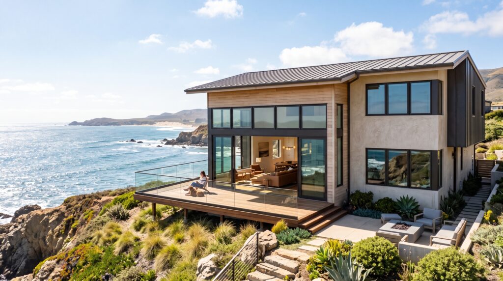 PVC vs Aluminum Windows Which Frame Is Better for Your Project Coastal modern home with durable weather-resistant window frames withstanding bright sun and coastal climate
