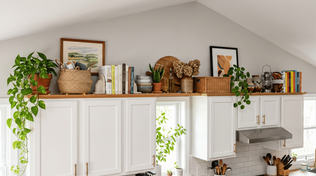 Above Kitchen Cabinet Decor Ideas for a Stylish Kitchen Collection of above kitchen cabinet decor ideas including plants baskets art and cookbooks