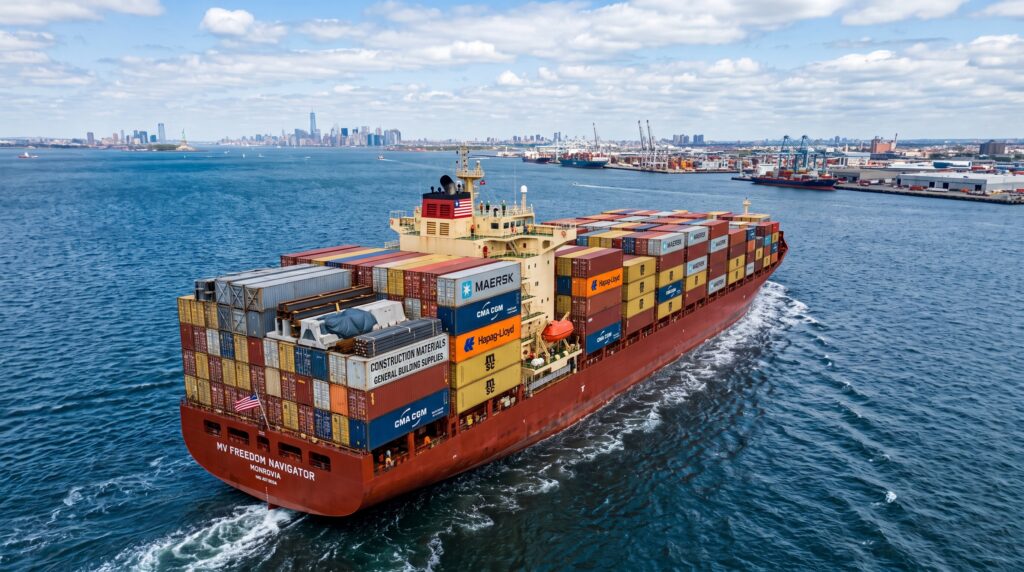 How to Buy Windows From China Complete Guide for Project Buyers Container cargo ship transporting building materials across the ocean toward the destination port under CIF terms