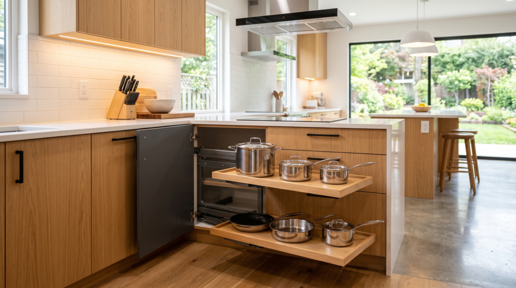 Corner Kitchen Cabinet Ideas for Better Storage Corner kitchen cabinet idea shown in a contemporary design