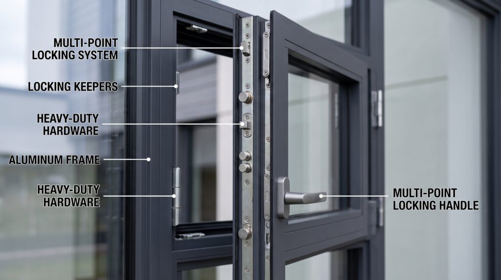 Casement vs Sliding Windows Which Is Better for Your Project Detailed view of a multi-point locking system and heavy-duty hardware on a modern security window frame