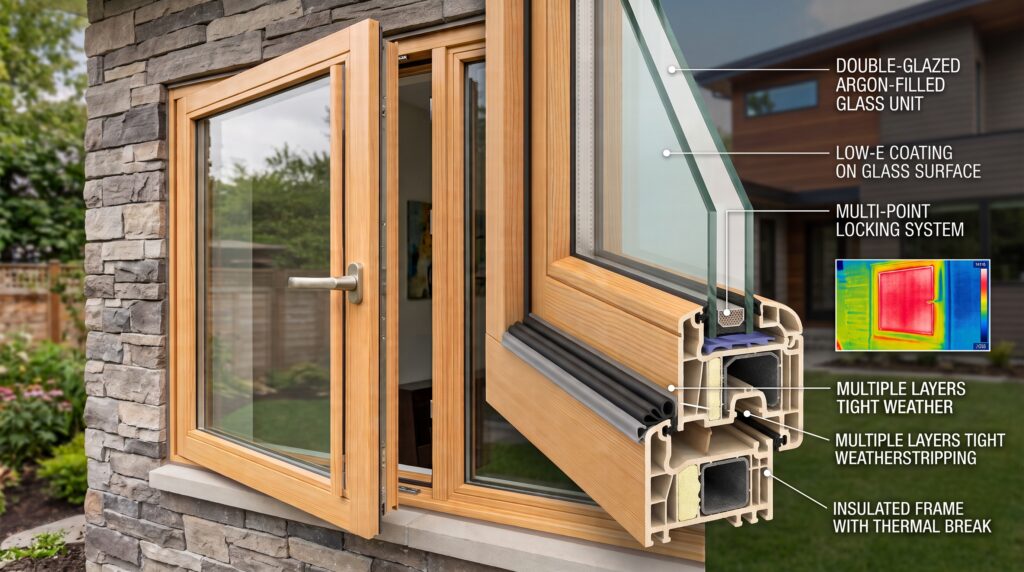 Casement vs Sliding Windows Which Is Better for Your Project Double-glazed energy efficient casement window with tight weatherstripping and insulated glass frame