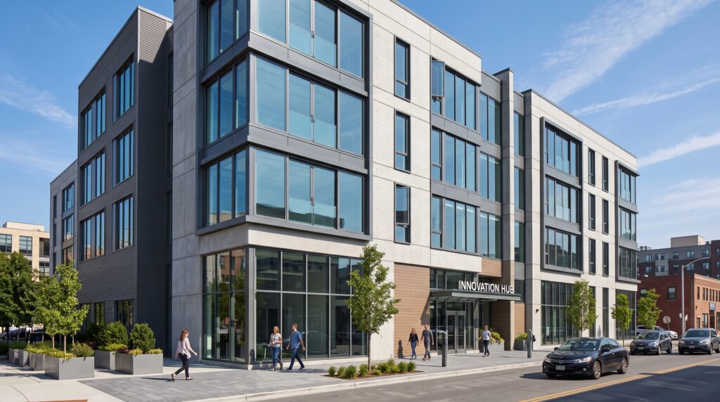 Casement vs Sliding Windows Which Is Better for Your Project Modern commercial building facade featuring engineered casement and sliding window systems