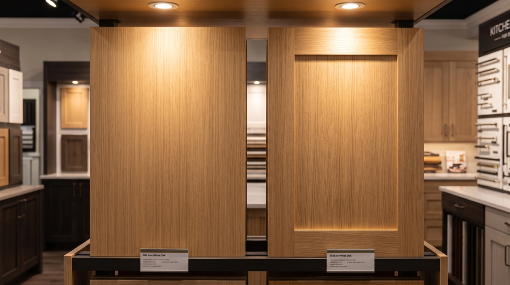 Rift Sawn White Oak Cabinets: What Makes Them Different and Worth It? Rift sawn white oak flat panel and shaker cabinet door styles