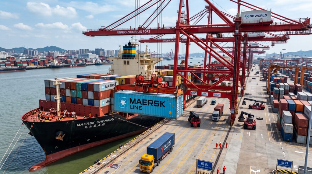 How to Buy Windows From China Complete Guide for Project Buyers Shipping container being loaded onto a cargo vessel at a Chinese export sea port under FOB terms