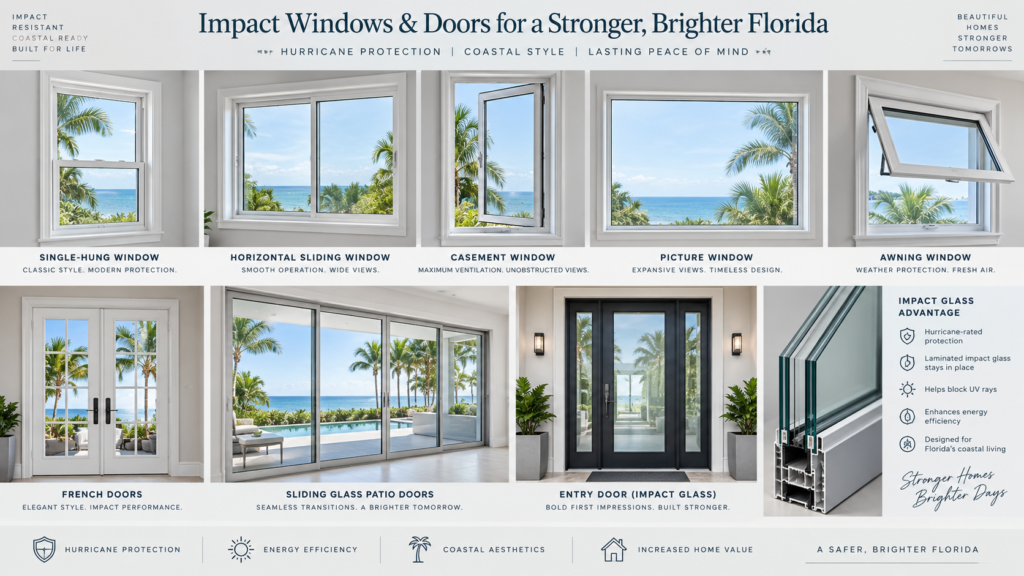 25 Florida Window Manufacturers to Compare in 2026 Comparison collage of impact window and door styles from leading Florida manufacturers.