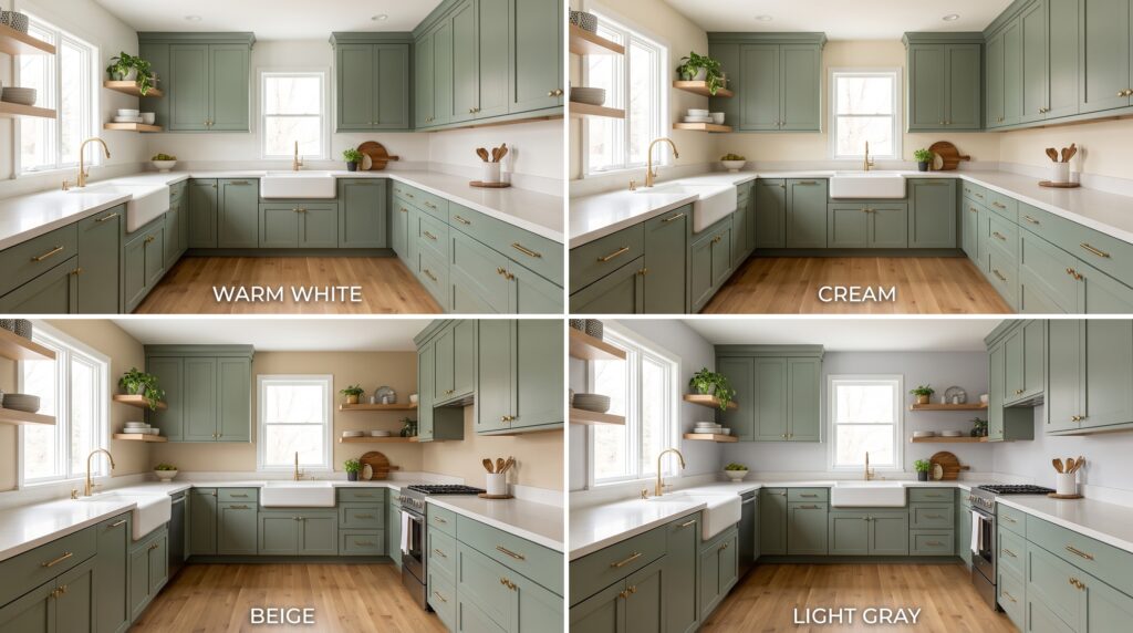 Sage Green Kitchen Cabinets: Colors, Styles & Design Ideas Sage green kitchen cabinets paired with warm white, cream, beige and light gray walls
