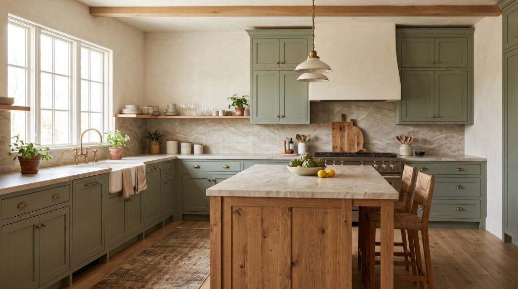 Sage Green Kitchen Cabinets: Colors, Styles & Design Ideas Sage green kitchen cabinets paired with wood, stone and warm neutral finishes